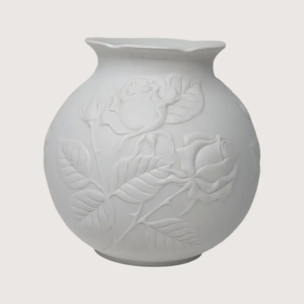 1980s Kaiser Embossed Rose Floral White Porcelain Bisque Vase